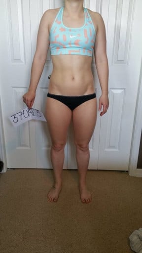 A progress pic of a 5'2" woman showing a snapshot of 136 pounds at a height of 5'2