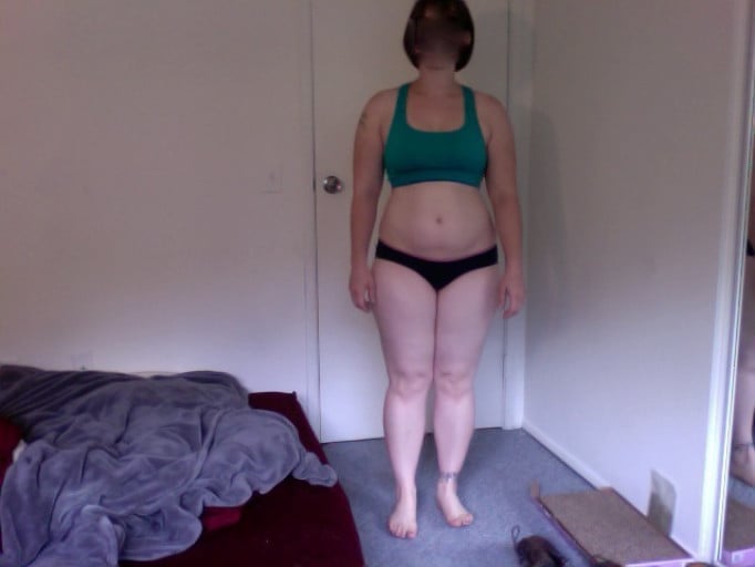 A before and after photo of a 5'2" female showing a snapshot of 160 pounds at a height of 5'2
