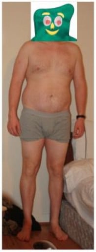 A before and after photo of a 6'3" male showing a snapshot of 240 pounds at a height of 6'3