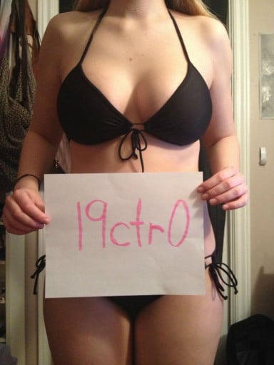 A photo of a 5'7" woman showing a snapshot of 148 pounds at a height of 5'7