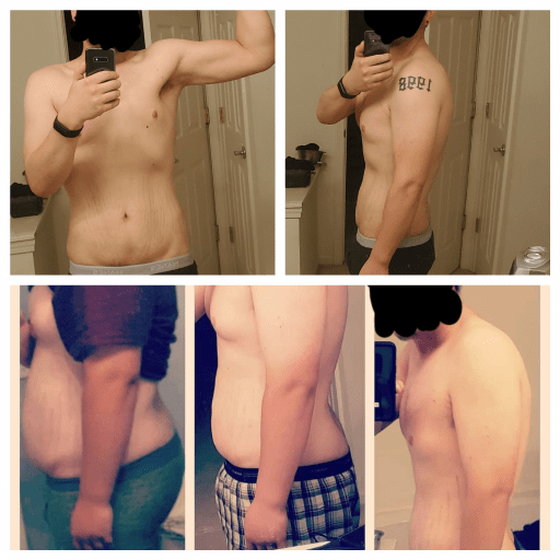 Before and After 84 lbs Fat Loss 5'9 Male 263 lbs to 179 lbs