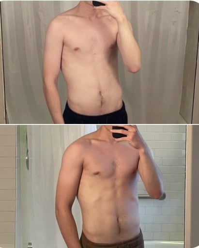 5'10 Male Progress Pics of 15 lbs Muscle Gain 130 lbs to 145 lbs