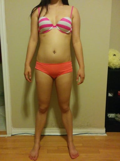 A before and after photo of a 5'4" female showing a snapshot of 127 pounds at a height of 5'4