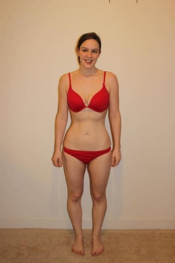A photo of a 5'6" woman showing a snapshot of 127 pounds at a height of 5'6