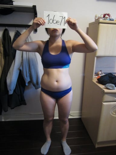 A picture of a 4'11" female showing a snapshot of 103 pounds at a height of 4'11