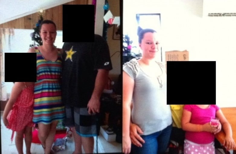 A photo of a 5'6" woman showing a weight cut from 160 pounds to 138 pounds. A net loss of 22 pounds.
