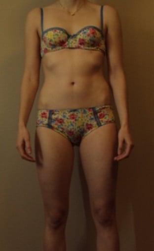 A before and after photo of a 5'4" female showing a snapshot of 116 pounds at a height of 5'4