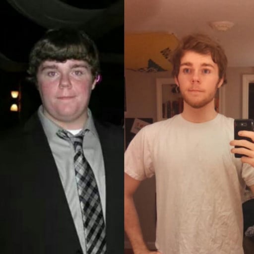 A progress pic of a 6'0" man showing a fat loss from 240 pounds to 170 pounds. A net loss of 70 pounds.