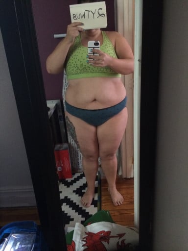 A picture of a 5'3" female showing a snapshot of 243 pounds at a height of 5'3