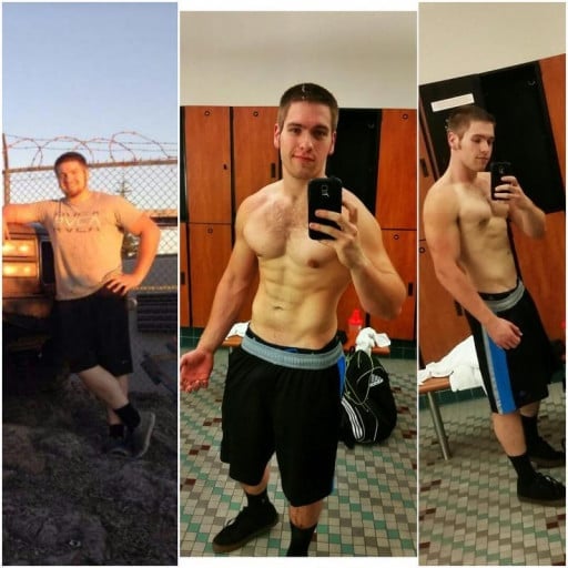 A progress pic of a 5'10" man showing a fat loss from 230 pounds to 170 pounds. A net loss of 60 pounds.