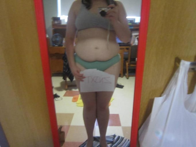 A picture of a 5'1" female showing a snapshot of 165 pounds at a height of 5'1