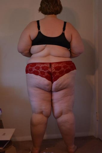 A photo of a 5'6" woman showing a snapshot of 325 pounds at a height of 5'6