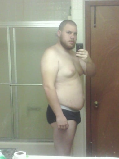 A before and after photo of a 6'2" male showing a snapshot of 280 pounds at a height of 6'2