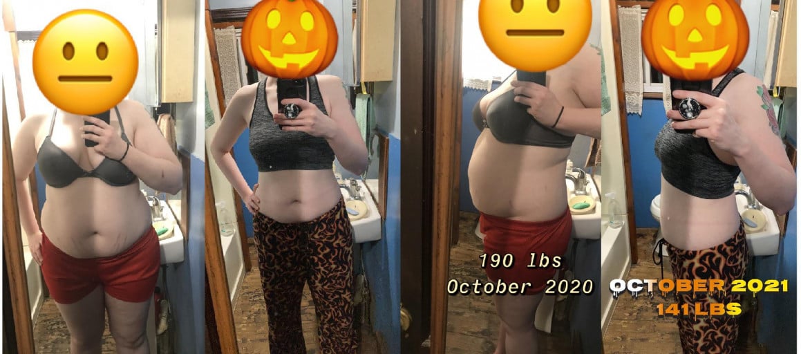 Before and After 49 lbs Weight Loss 5 foot 6 Female 190 lbs to 141 lbs