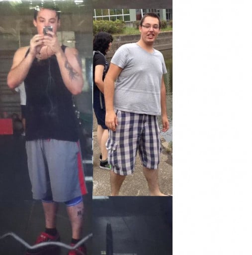 A progress pic of a 5'11" man showing a fat loss from 260 pounds to 190 pounds. A respectable loss of 70 pounds.