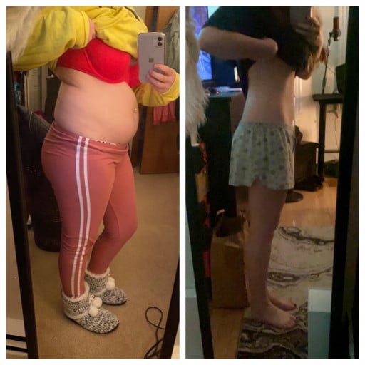 27 lbs Weight Loss Before and After 5 foot 1 Female 154 lbs to 127 lbs