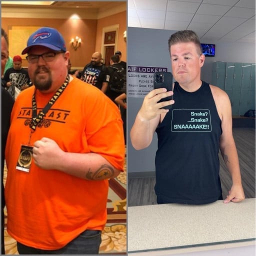 A progress pic of a person at 379 lbs