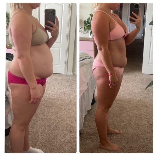 Before and After 15 lbs Fat Loss 5 feet 2 Female 190 lbs to 175 lbs