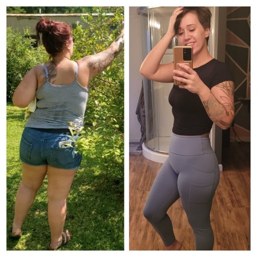 5 feet 5 Female 79 lbs Fat Loss Before and After 220 lbs to 141 lbs