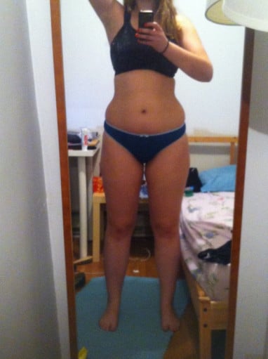 A progress pic of a 5'9" woman showing a weight reduction from 192 pounds to 180 pounds. A total loss of 12 pounds.