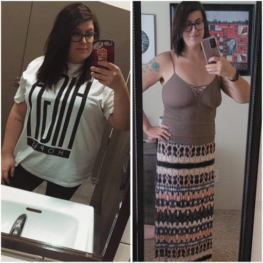 5 feet 6 Female Before and After 96 lbs Weight Loss 265 lbs to 169 lbs