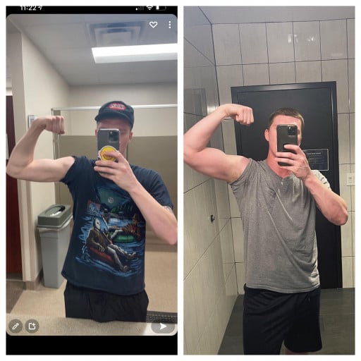 Before and After 35 lbs Muscle Gain 6 feet 2 Male 155 lbs to 190 lbs