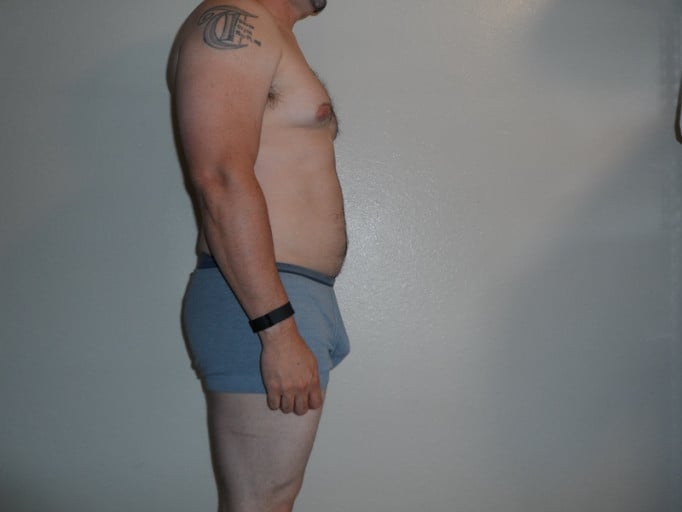 A before and after photo of a 5'9" male showing a snapshot of 204 pounds at a height of 5'9