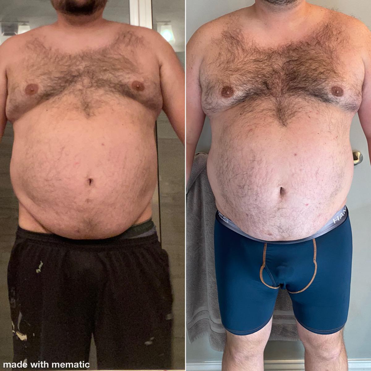 Before and After 15 lbs Fat Loss 6 foot Male 320 lbs to 305 lbs
