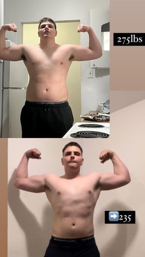 Progress Pics of 40 lbs Fat Loss 6 foot 3 Male 275 lbs to 235 lbs