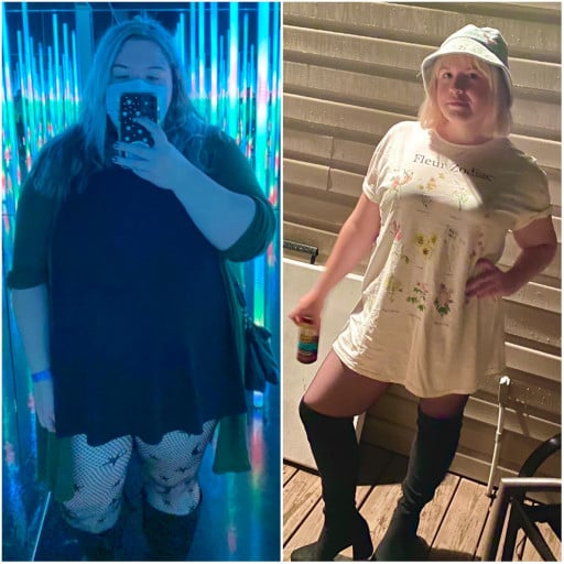 5'5 Female Before and After 101 lbs Weight Loss 303 lbs to 202 lbs