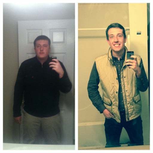 A progress pic of a 6'0" man showing a fat loss from 295 pounds to 181 pounds. A net loss of 114 pounds.