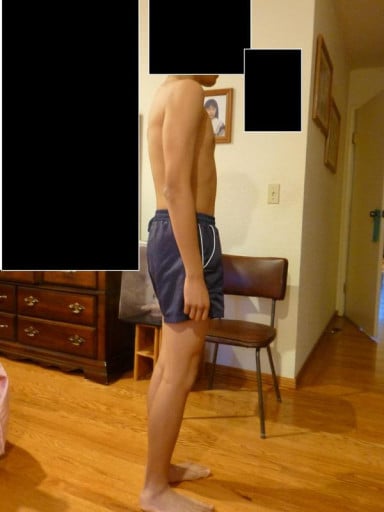 A before and after photo of a 5'5" male showing a snapshot of 114 pounds at a height of 5'5