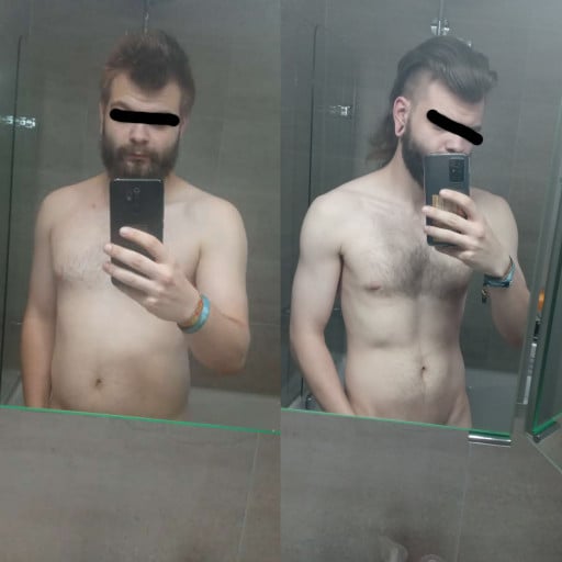38 lbs Fat Loss Before and After 5 foot 9 Male 188 lbs to 150 lbs