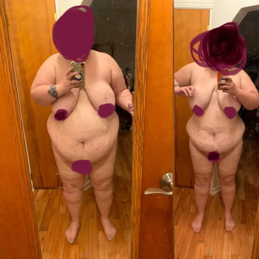 5 feet 10 Female Progress Pics of 78 lbs Fat Loss 396 lbs to 318 lbs