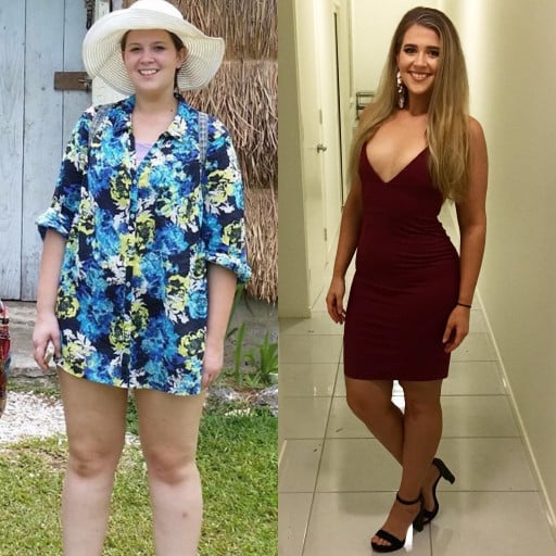 A progress pic of a 5'8" woman showing a fat loss from 194 pounds to 167 pounds. A respectable loss of 27 pounds.