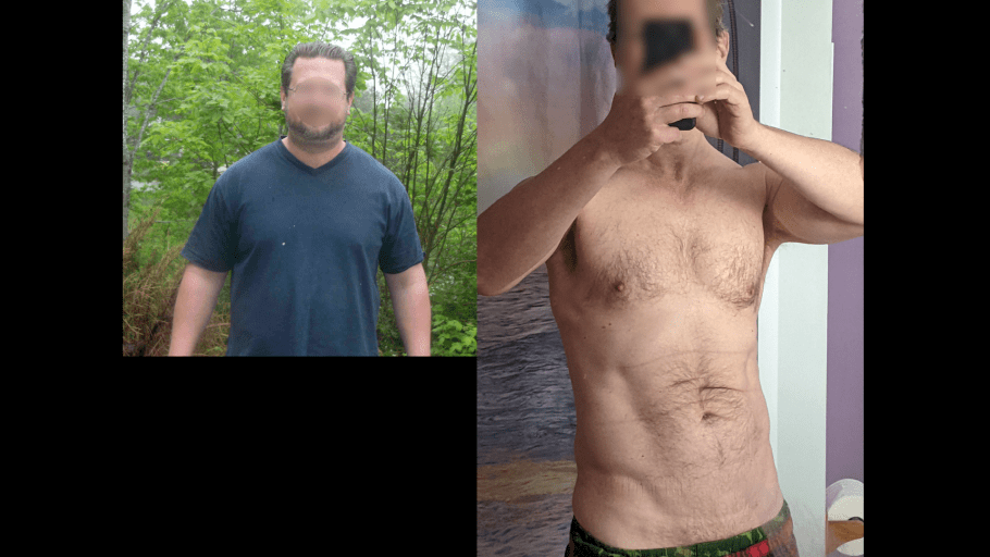 A progress pic of a 6'4" man showing a fat loss from 283 pounds to 211 pounds. A respectable loss of 72 pounds.