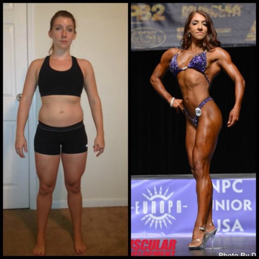 A before and after photo of a 5'0" female showing a weight reduction from 121 pounds to 109 pounds. A respectable loss of 12 pounds.