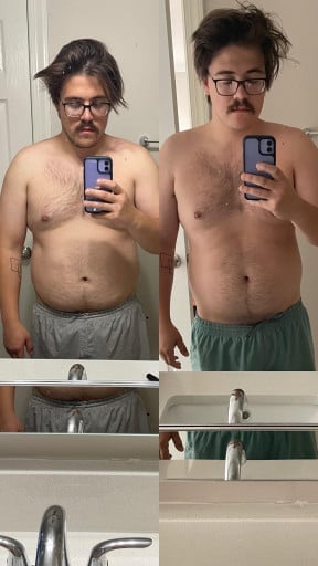 A photo of a 5'9" man showing a weight cut from 217 pounds to 212 pounds. A total loss of 5 pounds.