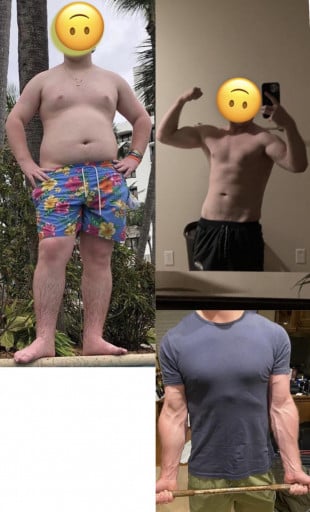 M/20/5’10” [245lbs > 175lbs = 70lbs lost] (3 years) Slowly lost weight for two years then started working out the third year