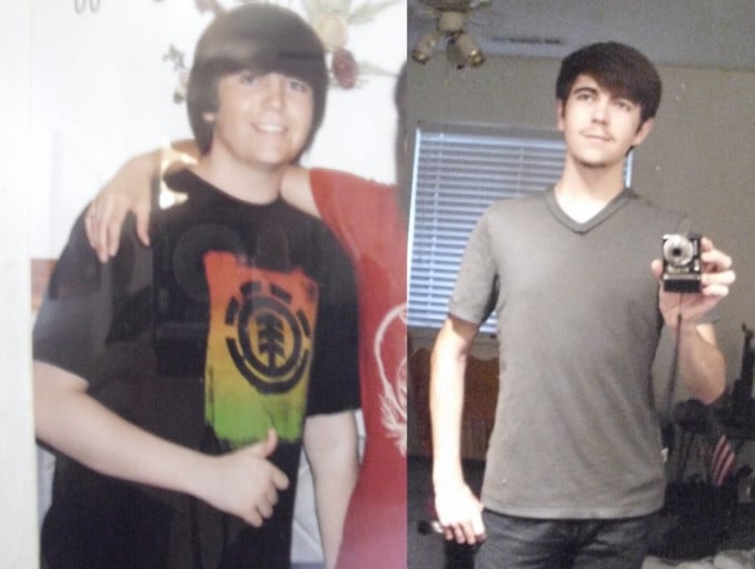 A progress pic of a 5'11" man showing a fat loss from 199 pounds to 130 pounds. A respectable loss of 69 pounds.