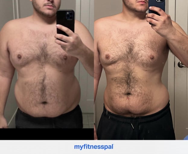 5 feet 10 Male Before and After 50 lbs Fat Loss 252 lbs to 202 lbs
