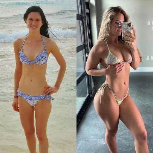 5 feet 7 Female Progress Pics of 45 lbs Weight Gain 120 lbs to 165 lbs