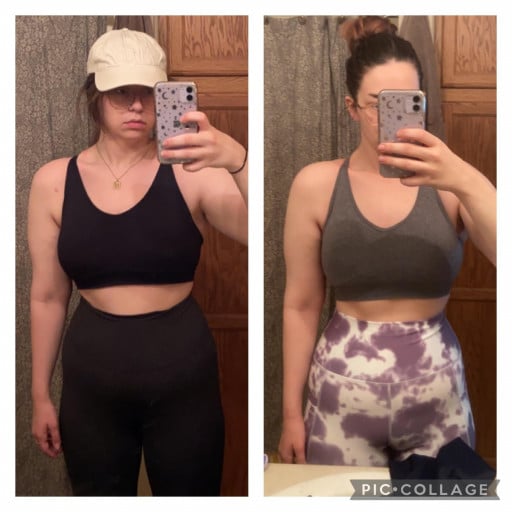 A before and after photo of a 5'10" female showing a weight reduction from 180 pounds to 175 pounds. A respectable loss of 5 pounds.