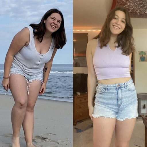 5 foot 6 Female 65 lbs Weight Loss 215 lbs to 150 lbs