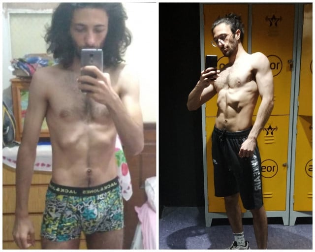 14 lbs Muscle Gain Before and After 5'11 Male 142 lbs to 156 lbs