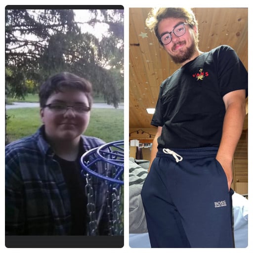 A before and after photo of a 5'9" male showing a weight reduction from 297 pounds to 175 pounds. A respectable loss of 122 pounds.