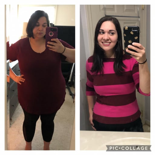 5 feet 5 Female Before and After 97 lbs Fat Loss 275 lbs to 178 lbs