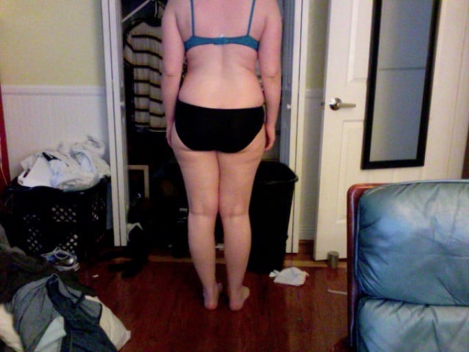 A picture of a 5'10" female showing a weight cut from 200 pounds to 172 pounds. A respectable loss of 28 pounds.