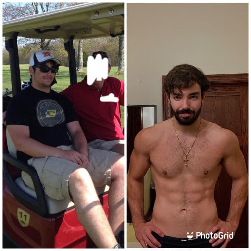 A progress pic of a 6'1" man showing a fat loss from 260 pounds to 190 pounds. A respectable loss of 70 pounds.