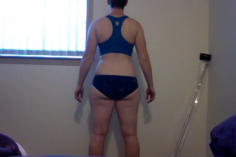 A progress pic of a 5'3" woman showing a snapshot of 141 pounds at a height of 5'3